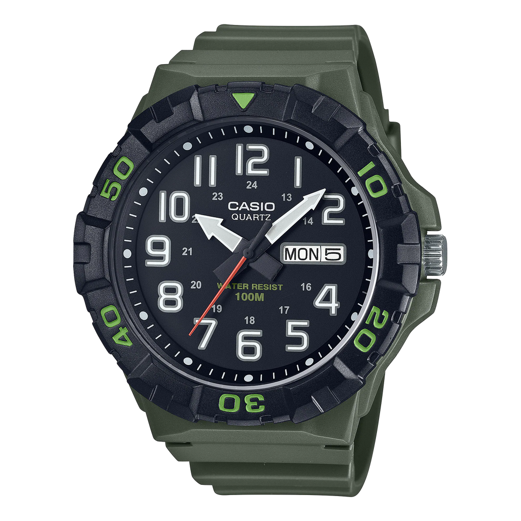 Reloj de pulsera con correa de Resina Verde con esfera de color Negro con estilo Deportivo resistencia al agua de 100metros