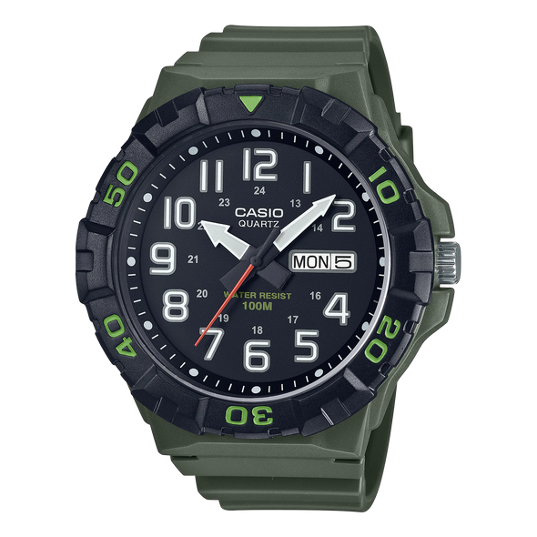 Reloj de pulsera con correa de Resina Verde con esfera de color Negro con estilo Deportivo resistencia al agua de 100metros