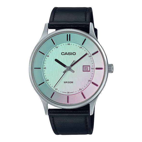 Reloj de pulsera con correa de Cuero Plateado con esfera de color Verde Rosa con estilo Clásico resistencia al agua de 50metros