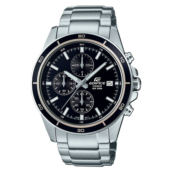 Reloj de pulsera con correa de Acero inoxidable Plateado con esfera de color Negro con estilo Casual resistencia al agua de 100metros