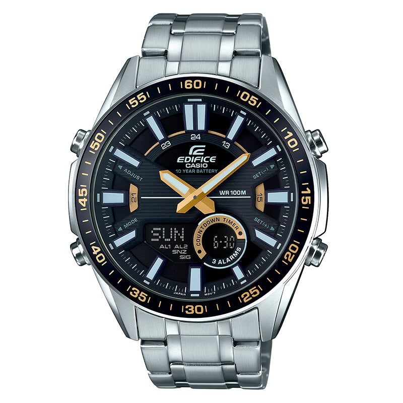 Reloj de pulsera con correa de Acero inoxidable Plateado con esfera de color Negro con estilo Deportivo resistencia al agua de 100metros