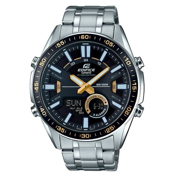Reloj de pulsera con correa de Acero inoxidable Plateado con esfera de color Negro con estilo Deportivo resistencia al agua de 100metros
