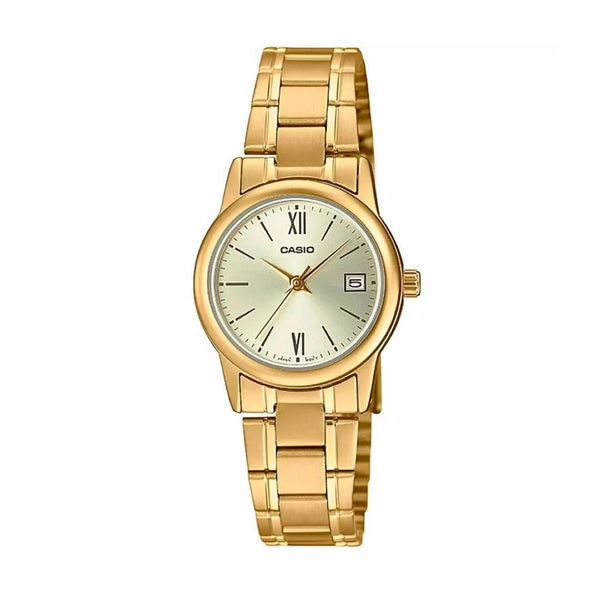 Reloj de pulsera con correa de Acero inoxidable Dorado con esfera de color Blanco con estilo Clásico resistencia al agua de 30 metros