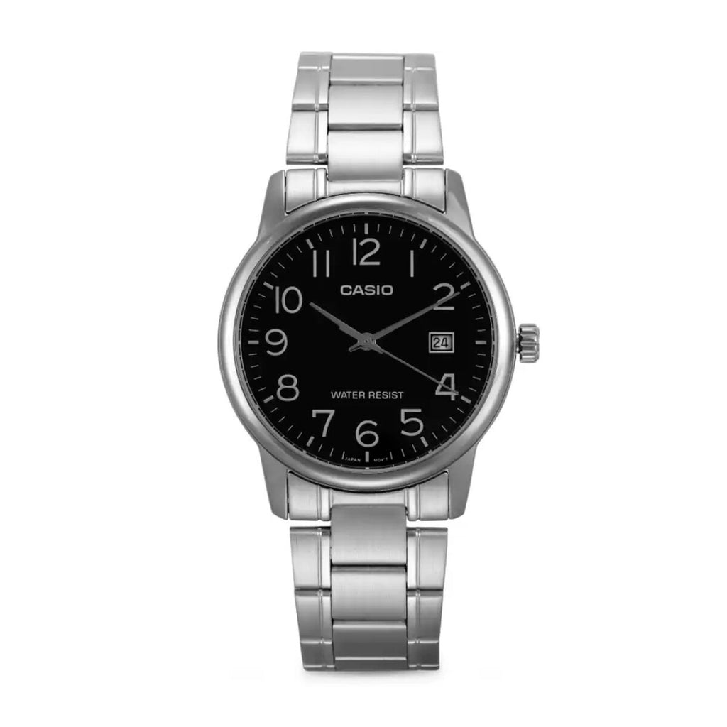 Reloj de pulsera con correa de Acero inoxidable Plateado con esfera de color Negro con estilo Clásico resistencia al agua de 30 metros
