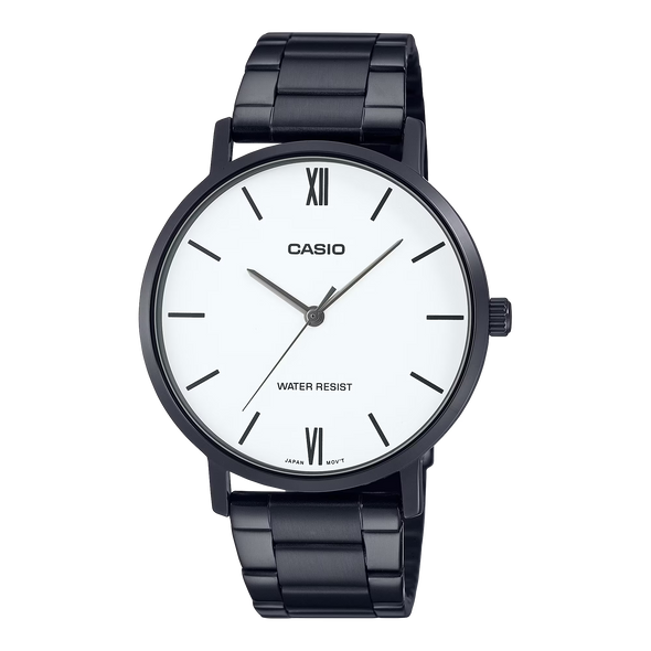 Reloj de pulsera con correa de Acero inoxidable Negro con esfera de color Blanco con estilo Clásico resistencia al agua de 30 metros