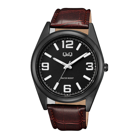 Reloj de pulsera con correa de Piel Sintética Café con esfera de color Negro con estilo Casual resistencia al agua de 30 metros