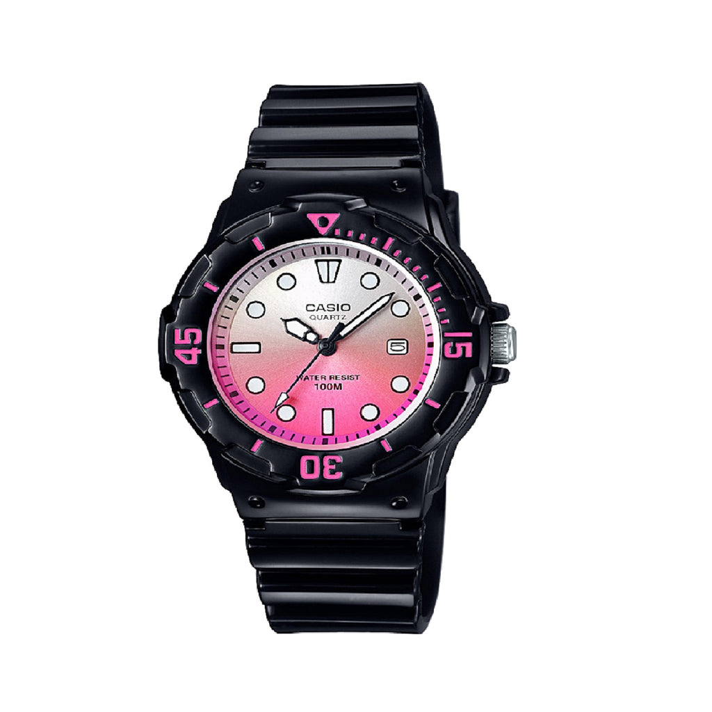 Reloj de pulsera con correa de Resina Negro con esfera de color Rosado con estilo Casual resistencia al agua de 100metros