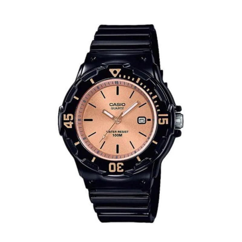 Reloj de pulsera con correa de Resina Negro con esfera de color Oro rosa con estilo Casual resistencia al agua de 30 metros