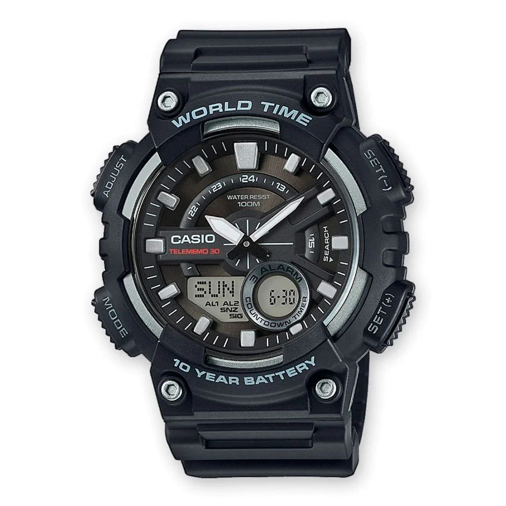 Reloj de pulsera con correa de Resina Negro con esfera de color Negro con estilo Deportivo resistencia al agua de 100metros