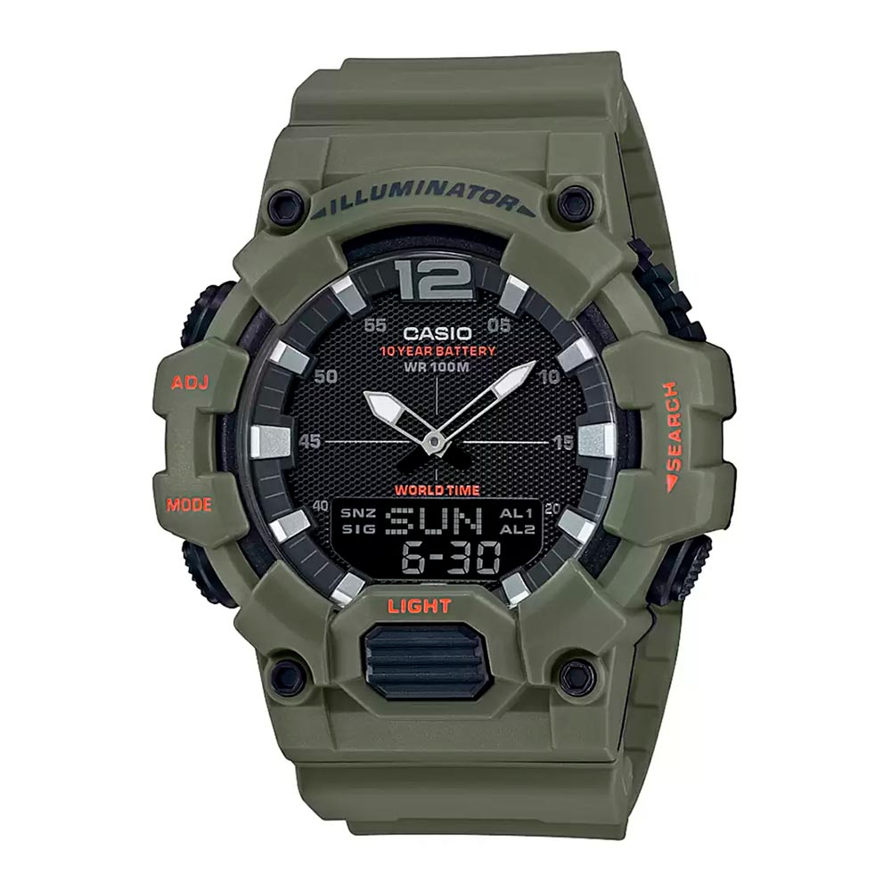 Reloj de pulsera con correa de Resina Verde con esfera de color Negro con estilo Deportivo resistencia al agua de 100metros