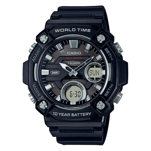 Reloj de pulsera con correa de Resina Negro con esfera de color Negro con estilo Deportivo resistencia al agua de 100metros