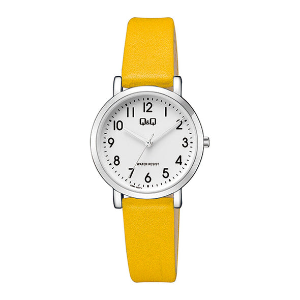 Reloj de pulsera con correa de Piel Sintética Amarillo con esfera de color Blanco con estilo Fashion resistencia al agua de 30 metros