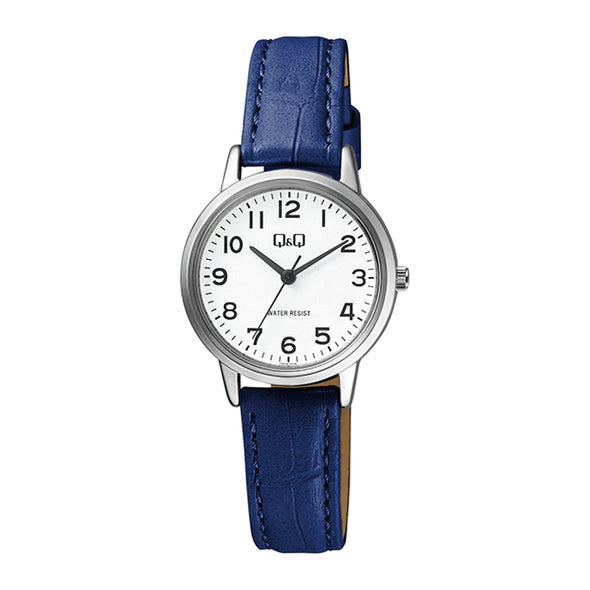 Reloj de pulsera con correa de Cuero Azul con esfera de color Blanco con estilo Fashion resistencia al agua de 30 metros