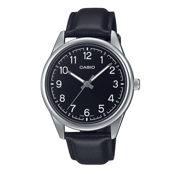 Reloj de pulsera con correa de Cuero Negro con esfera de color Negro con estilo Clásico resistencia al agua de 30 metros