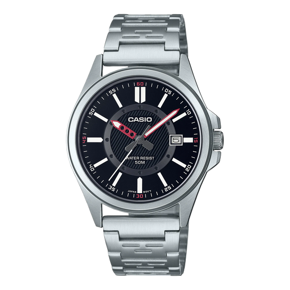 Reloj de pulsera con correa de Acero inoxidable Plateado con esfera de color Negro con estilo Clásico resistencia al agua de 50metros