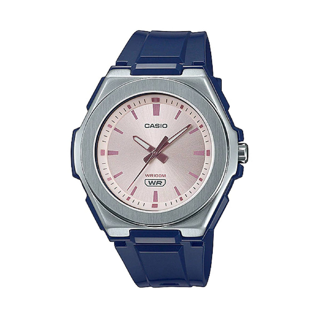Reloj de pulsera con correa de Resina Azul con esfera de color Rosado con estilo Clásico resistencia al agua de 100metros