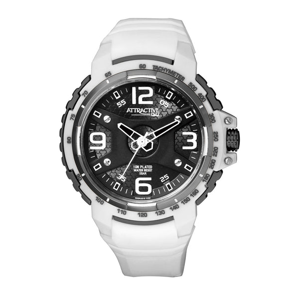 Reloj de pulsera con correa de Silicona Blanco con esfera de color Negro con estilo Deportivo resistencia al agua de 50metros