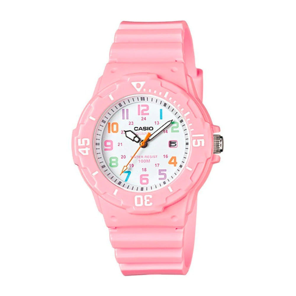 Reloj de pulsera con correa de Resina Rosado con esfera de color Blanco con estilo Casual resistencia al agua de 100metros