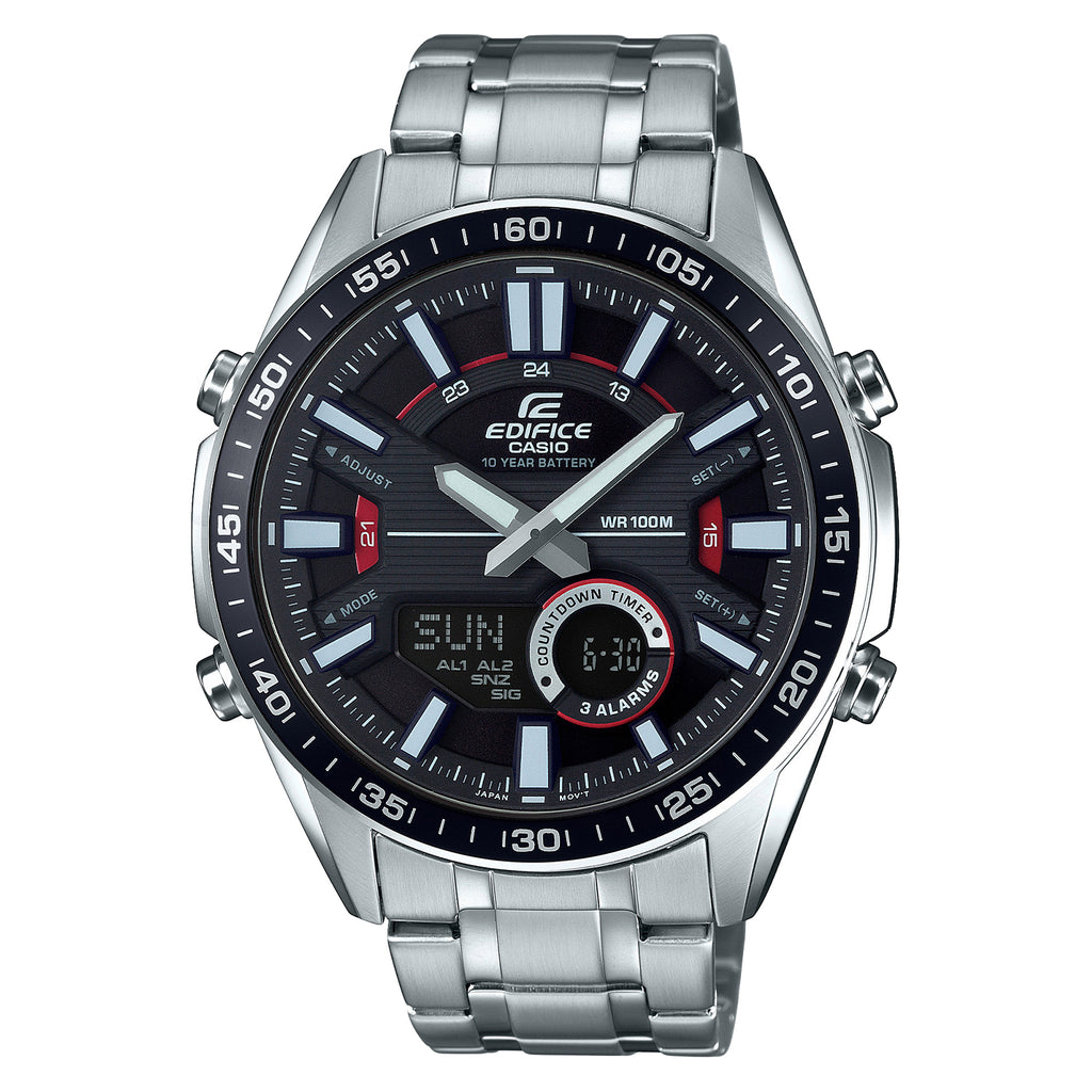 Reloj de pulsera con correa de Acero inoxidable Plateado con esfera de color Negro con estilo Deportivo resistencia al agua de 100metros