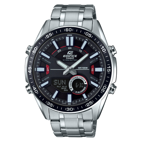Reloj de pulsera con correa de Acero inoxidable Plateado con esfera de color Negro con estilo Deportivo resistencia al agua de 100metros