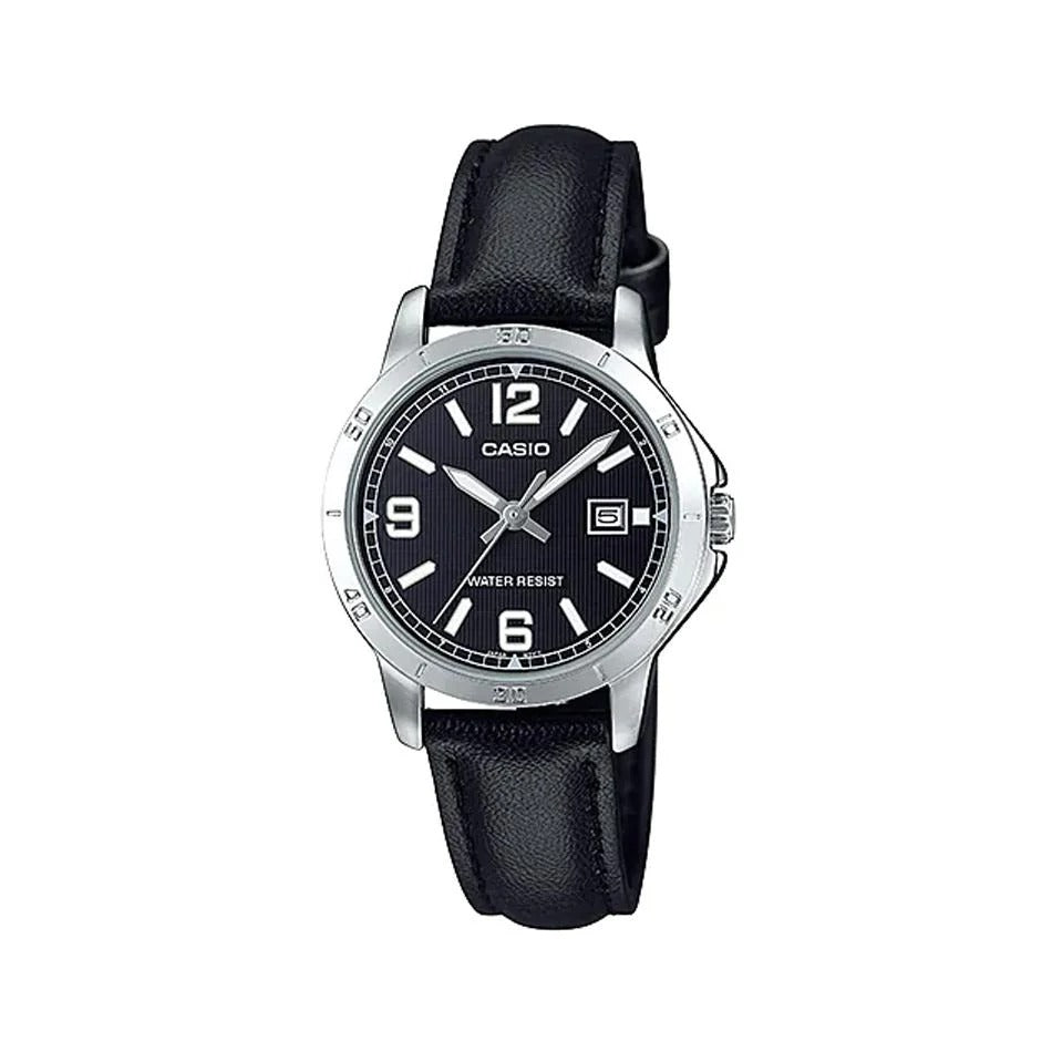 Reloj de pulsera con correa de Cuero Negro con esfera de color Negro con estilo Clásico resistencia al agua de 30 metros