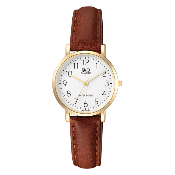 Reloj de pulsera con correa de Cuero Café con esfera de color Blanco con estilo Casual resistencia al agua de 50metros