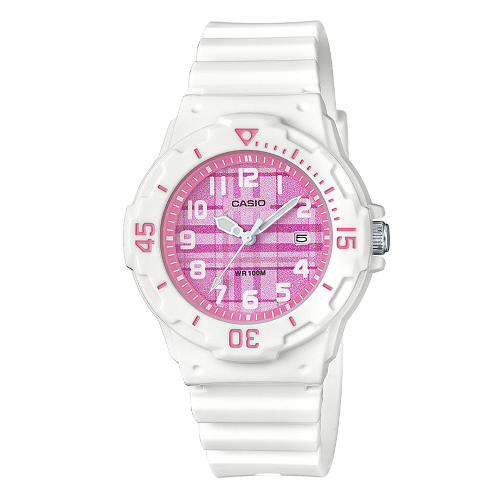 Reloj de pulsera con correa de Resina Blanco con esfera de color Rosado con estilo Casual resistencia al agua de 100metros