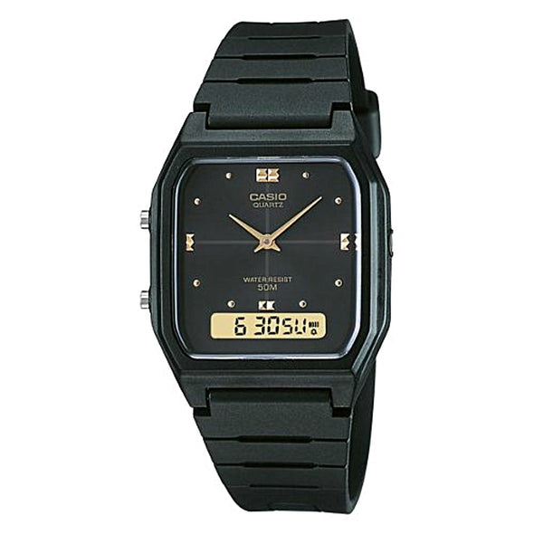 Reloj de pulsera con correa de Resina Negro con esfera de color Negro con estilo Vintage resistencia al agua de 50metros