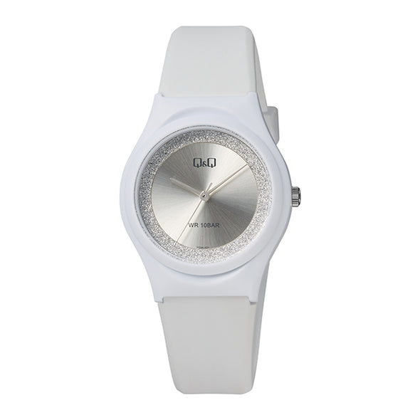 Reloj de pulsera con correa de Resina Blanco con esfera de color Plateado con estilo Fashion resistencia al agua de 100metros