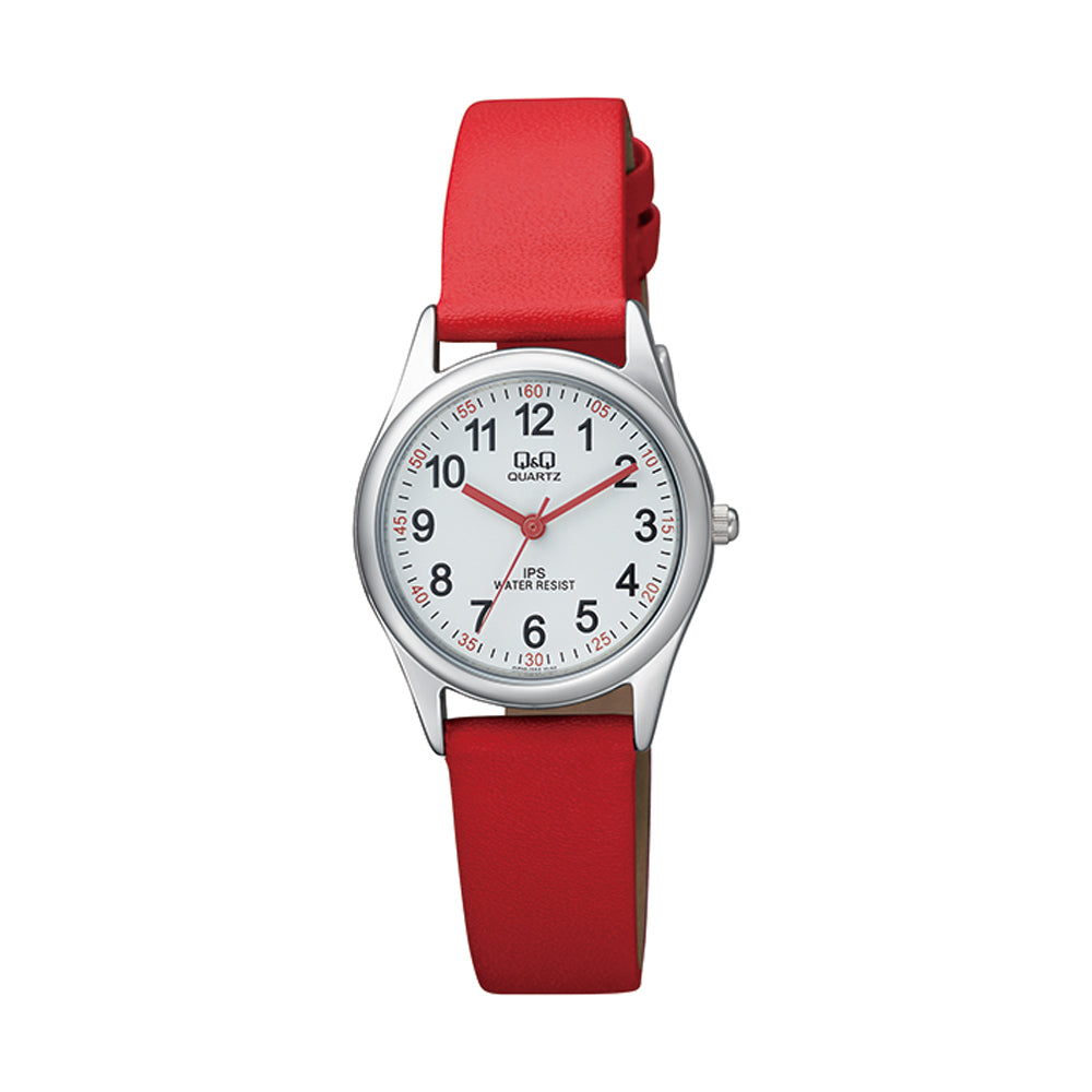 Reloj de pulsera con correa de Cuero Rojo con esfera de color Blanco con estilo Fashion resistencia al agua de 30 metros