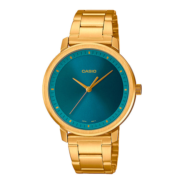 Reloj de pulsera con correa de Acero inoxidable Dorado con esfera de color Azul con estilo Clásico resistencia al agua de 50metros