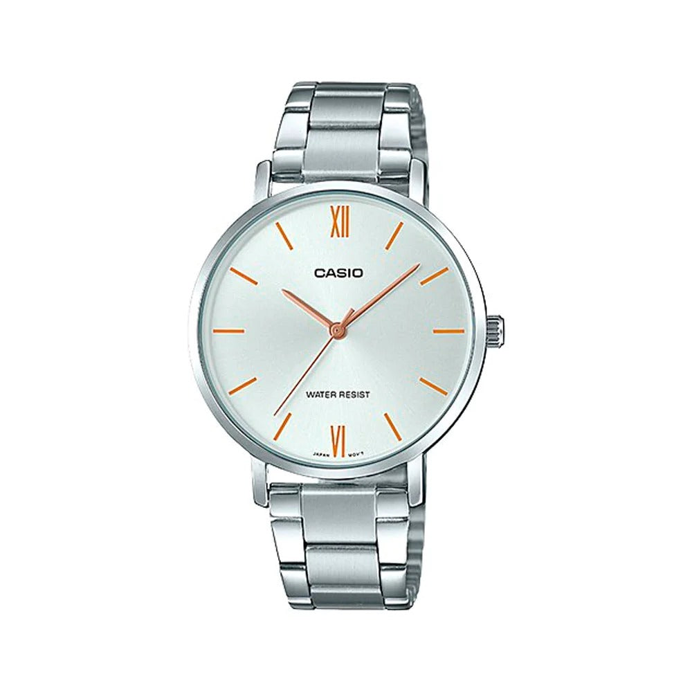 Reloj de pulsera con correa de Acero inoxidable Plateado con esfera de color Blanco con estilo Clásico resistencia al agua de 30 metros