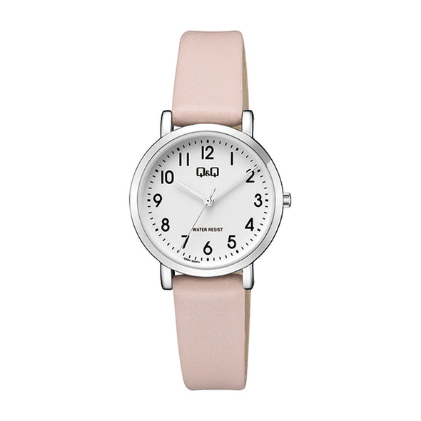 Reloj de pulsera con correa de Piel Sintética Rosa con esfera de color Blanco con estilo Fashion resistencia al agua de 30 metros