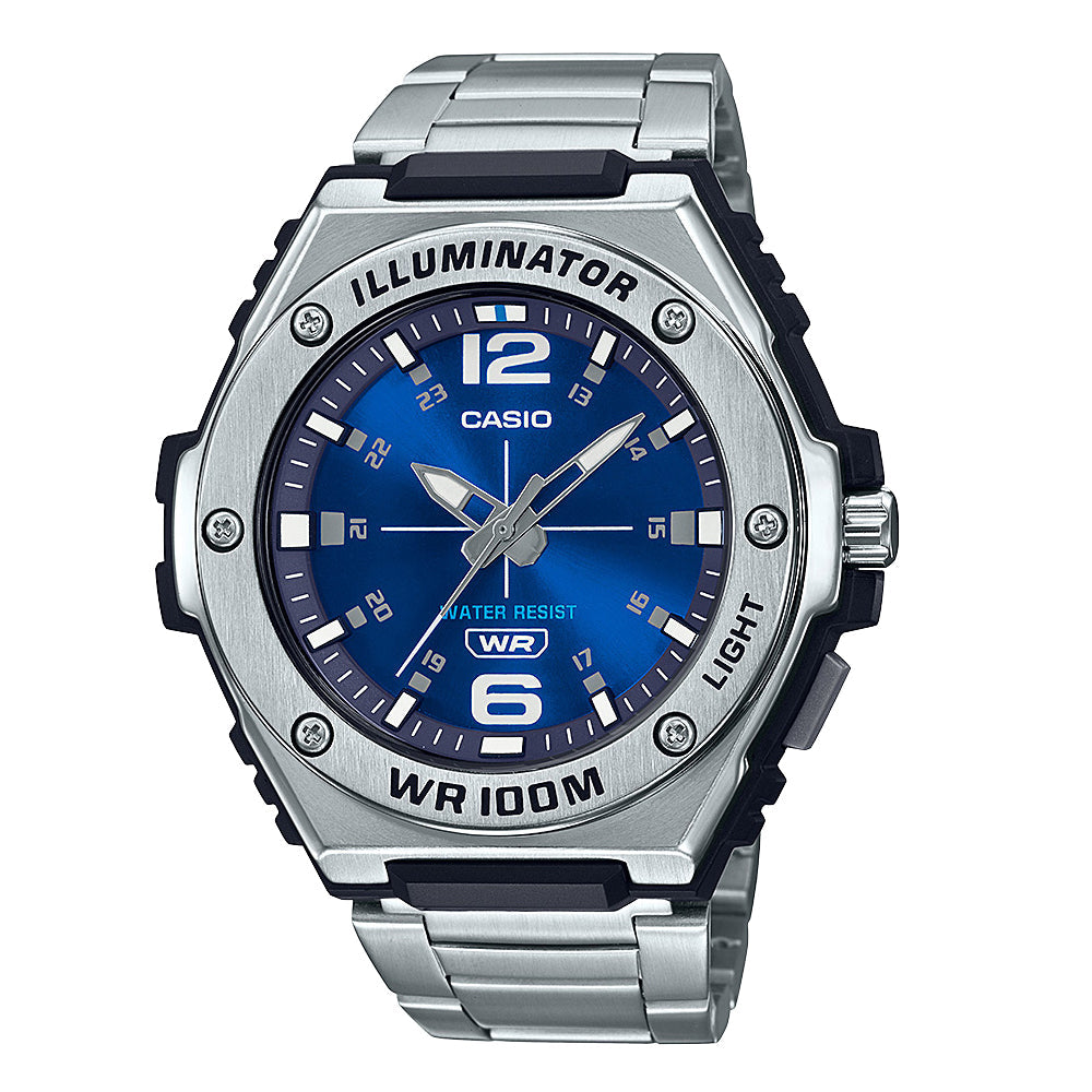 Reloj de pulsera con correa de Acero inoxidable Plateado con esfera de color Azul con estilo Deportivo resistencia al agua de 100metros