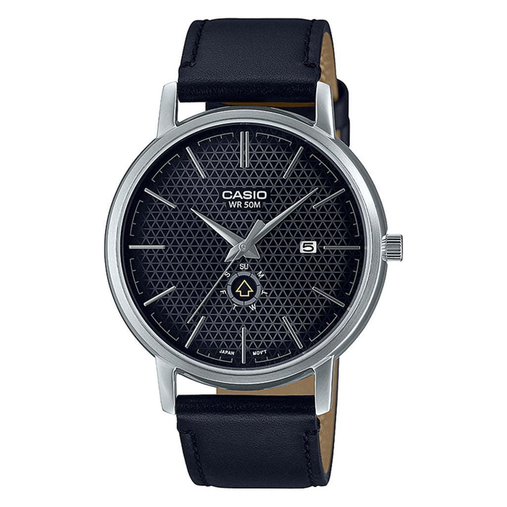 Reloj de pulsera con correa de Cuero Negro con esfera de color Negro con estilo Clásico resistencia al agua de 50metros