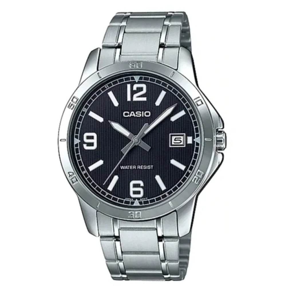 Reloj de pulsera con correa de Acero inoxidable Plateado con esfera de color Negro con estilo Clásico resistencia al agua de 30 metros