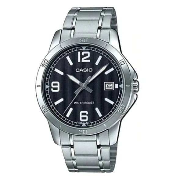 Reloj de pulsera con correa de Acero inoxidable Plateado con esfera de color Negro con estilo Clásico resistencia al agua de 30 metros
