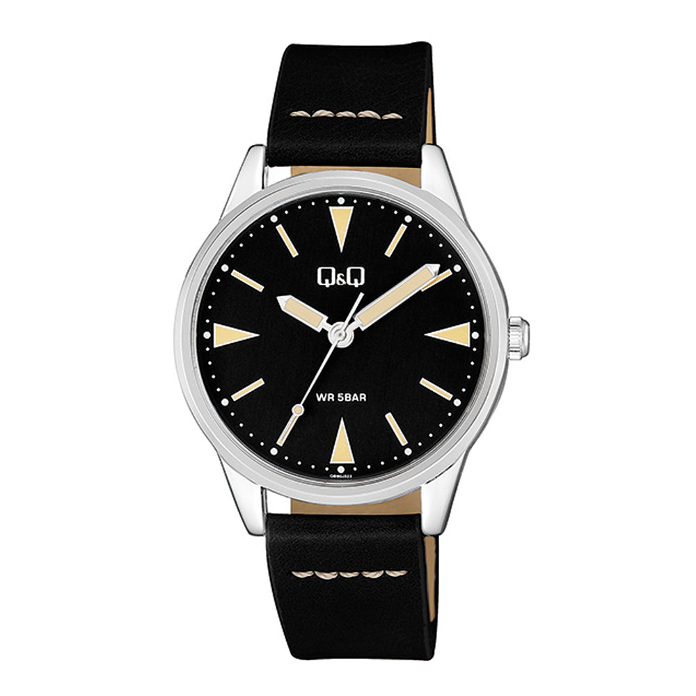 Reloj de pulsera con correa de Cuero Negro con esfera de color Negro con estilo Fashion resistencia al agua de 50metros