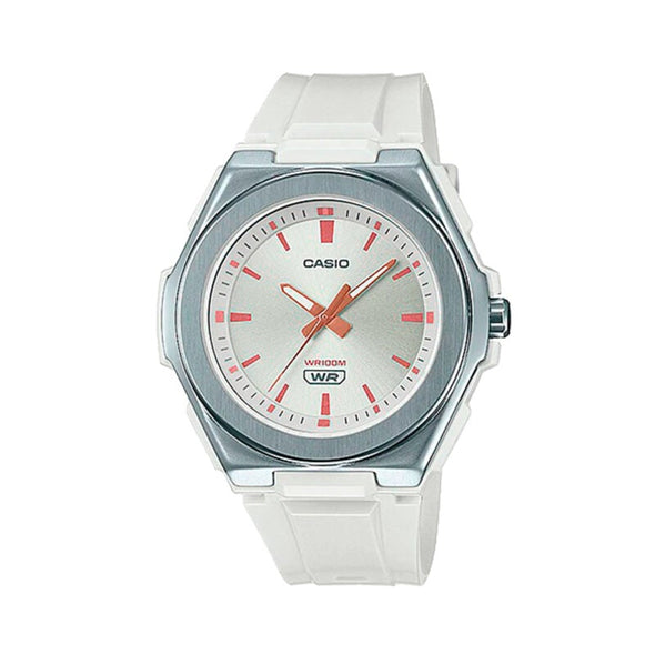 Reloj de pulsera con correa de Resina Blanco con esfera de color Plateado con estilo Clásico resistencia al agua de 100metros