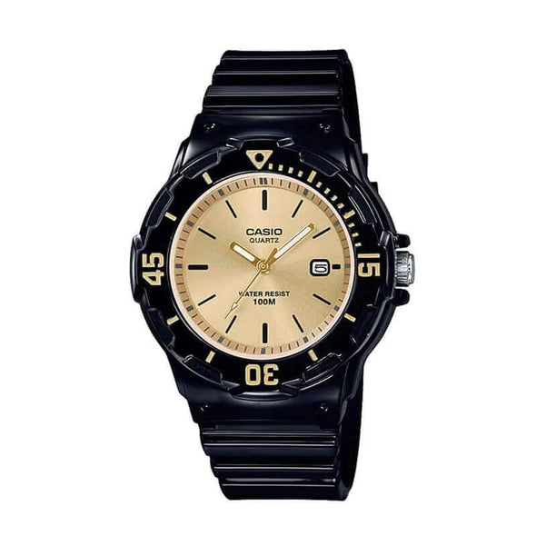 Reloj de pulsera con correa de Resina Negro con esfera de color Dorado con estilo Casual resistencia al agua de 30 metros