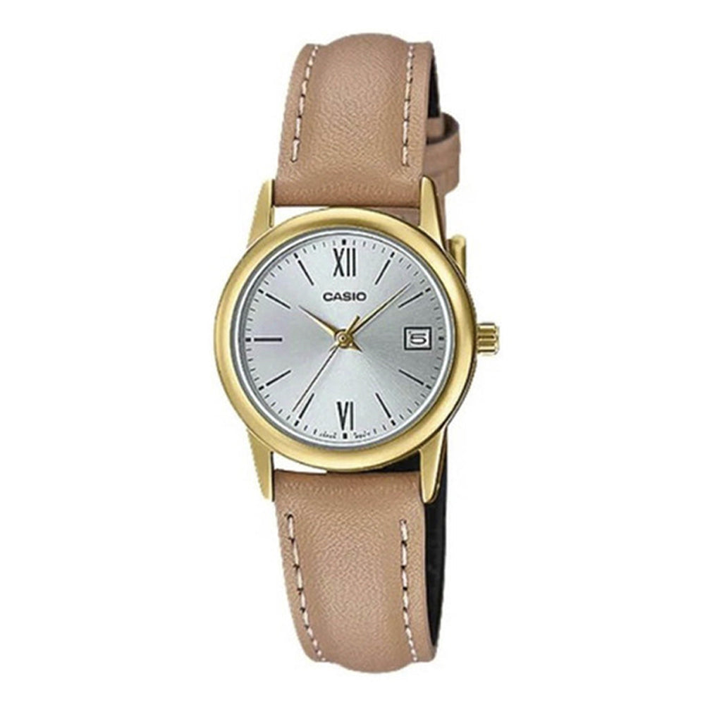 Reloj de pulsera con correa de Cuero Café con esfera de color Blanco con estilo Clásico resistencia al agua de 30 metros