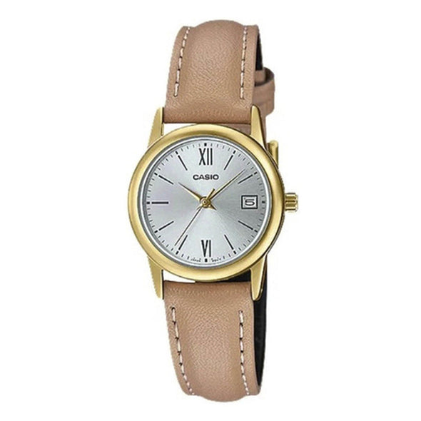 Reloj de pulsera con correa de Cuero Café con esfera de color Blanco con estilo Clásico resistencia al agua de 30 metros