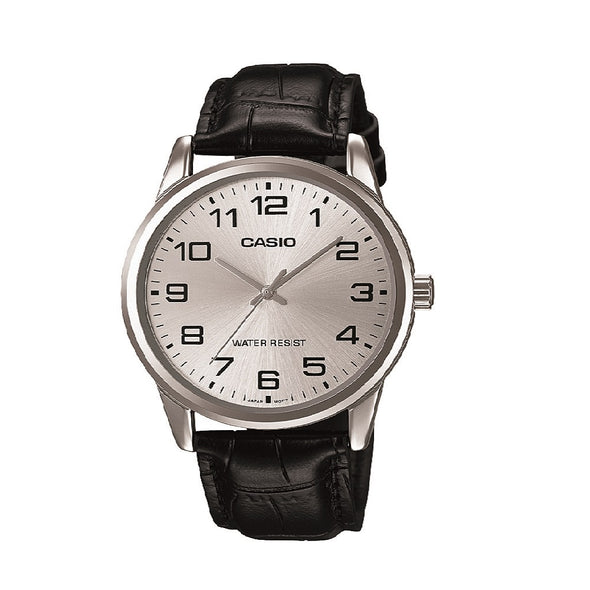 Reloj de pulsera con correa de Cuero Negro con esfera de color Plateado con estilo Clásico resistencia al agua de 30 metros