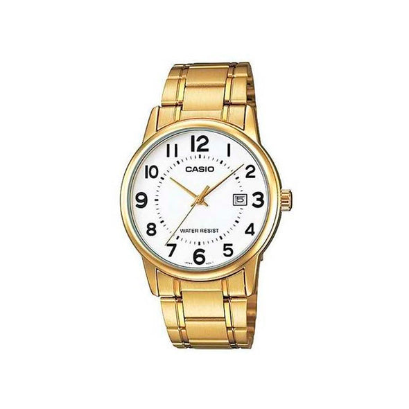 Reloj de pulsera con correa de Acero inoxidable Dorado con esfera de color Blanco con estilo Clásico resistencia al agua de 30 metros