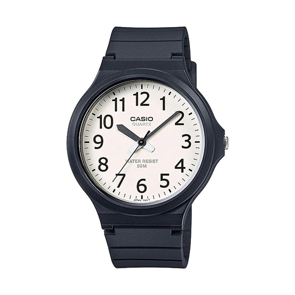 Reloj de pulsera con correa de Resina Negro con esfera de color Blanco con estilo Clásico resistencia al agua de 50metros