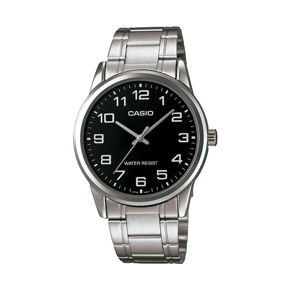 Reloj de pulsera con correa de Acero inoxidable Plateado con esfera de color Negro con estilo Clásico resistencia al agua de 30 metros