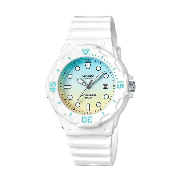 Reloj de pulsera con correa de Resina Blanco con esfera de color Azul con estilo Casual resistencia al agua de 100metros