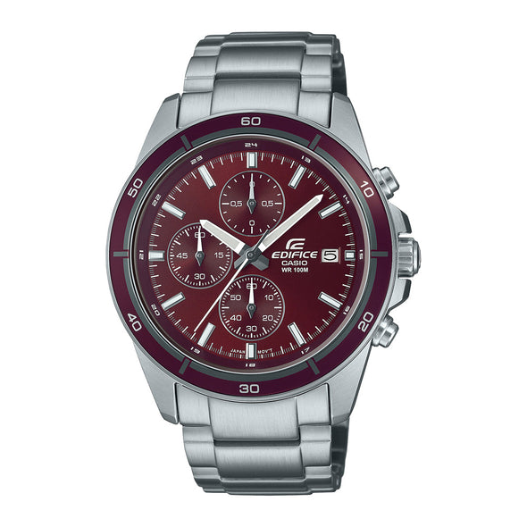 Reloj de pulsera con correa de Acero inoxidable Plateado con esfera de color burdeo con estilo Casual resistencia al agua de 100metros