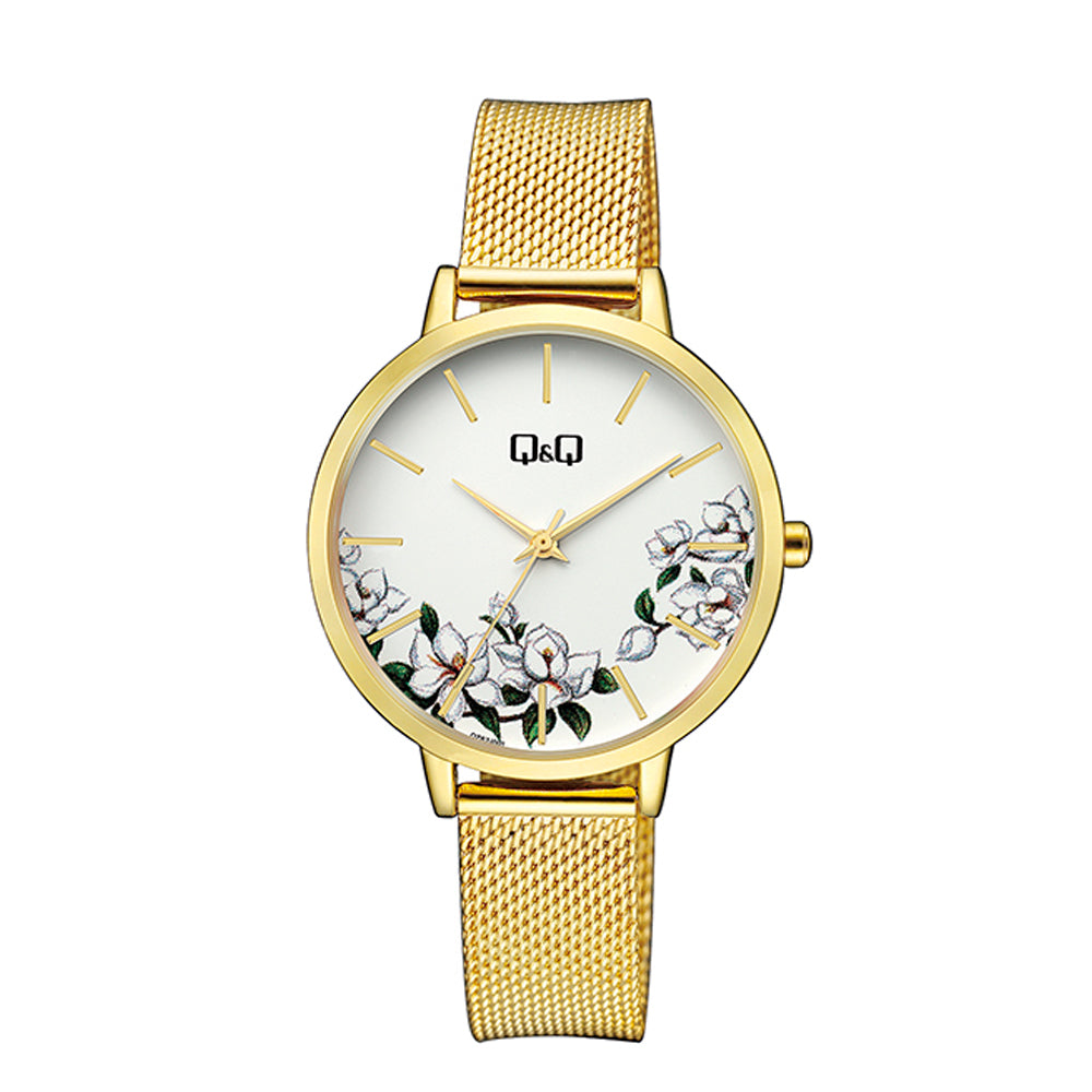 Reloj de pulsera con correa de Acero inoxidable Dorado con esfera de color Blanco con estilo Fashion resistencia al agua de 30 metros
