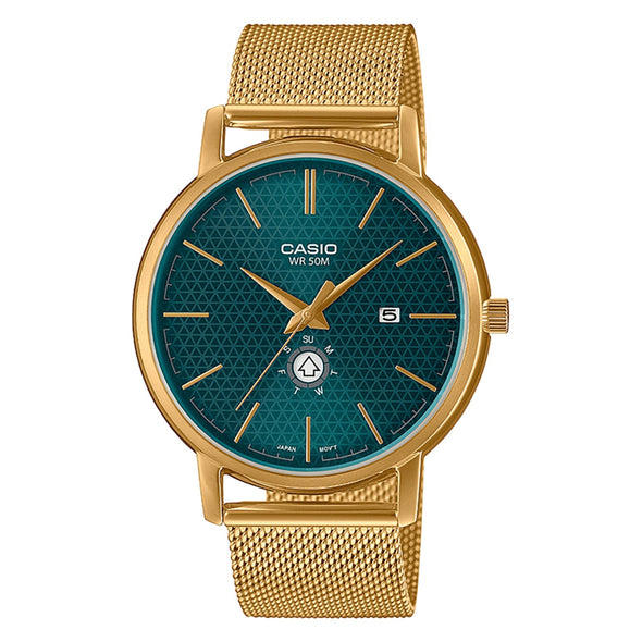 Reloj de pulsera con correa de Acero inoxidable Dorado con esfera de color Verde con estilo Clásico resistencia al agua de 50metros